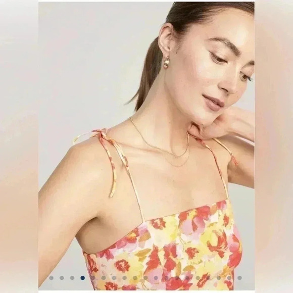 Pink Watercolor Floral Fit & Flare Floral Tie-Shoulder Mini Cami Dress S - Picture 5 of 14